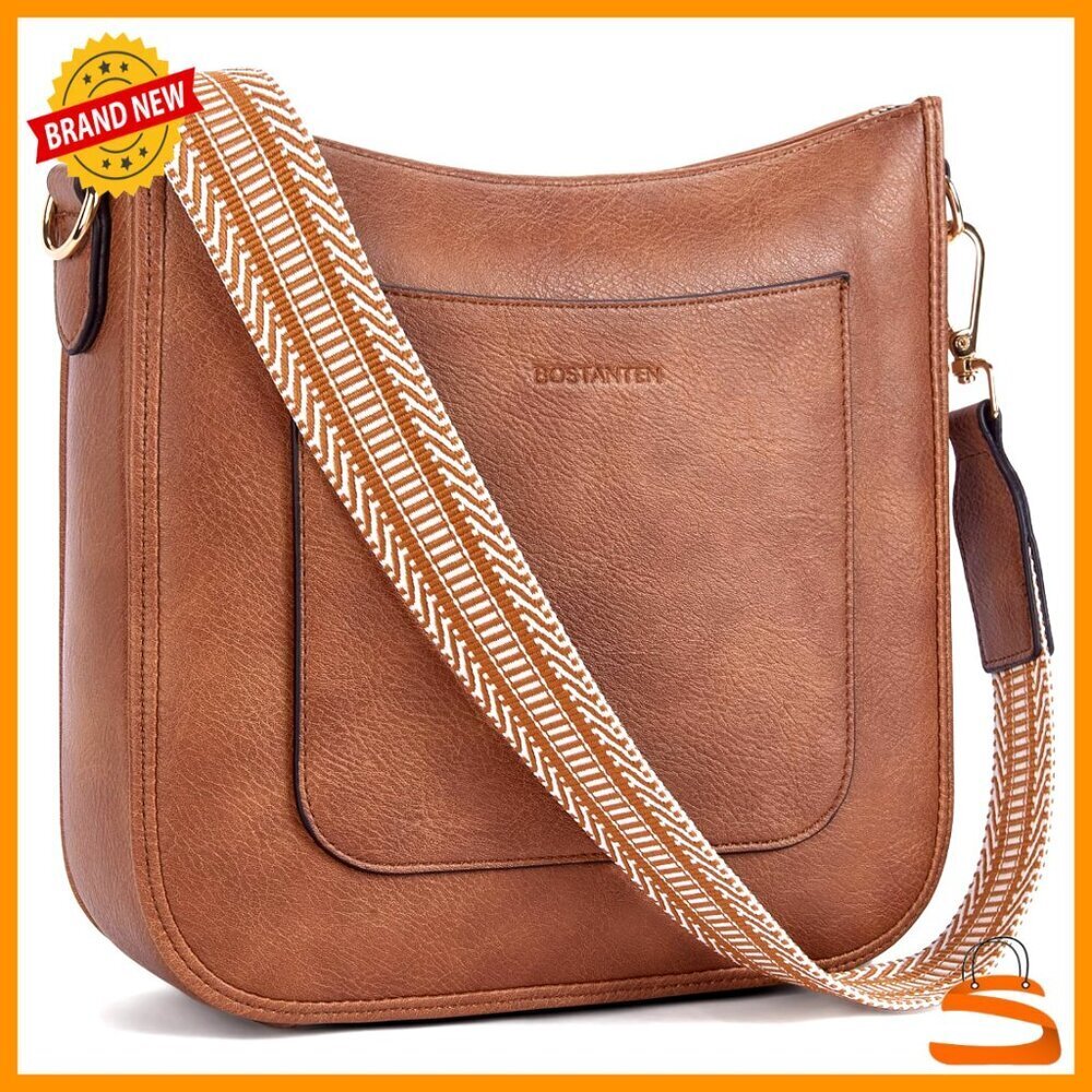 Vegan Leather Crossbody Bag with Guitar Strap, Multi-Pocket Hobo Purse